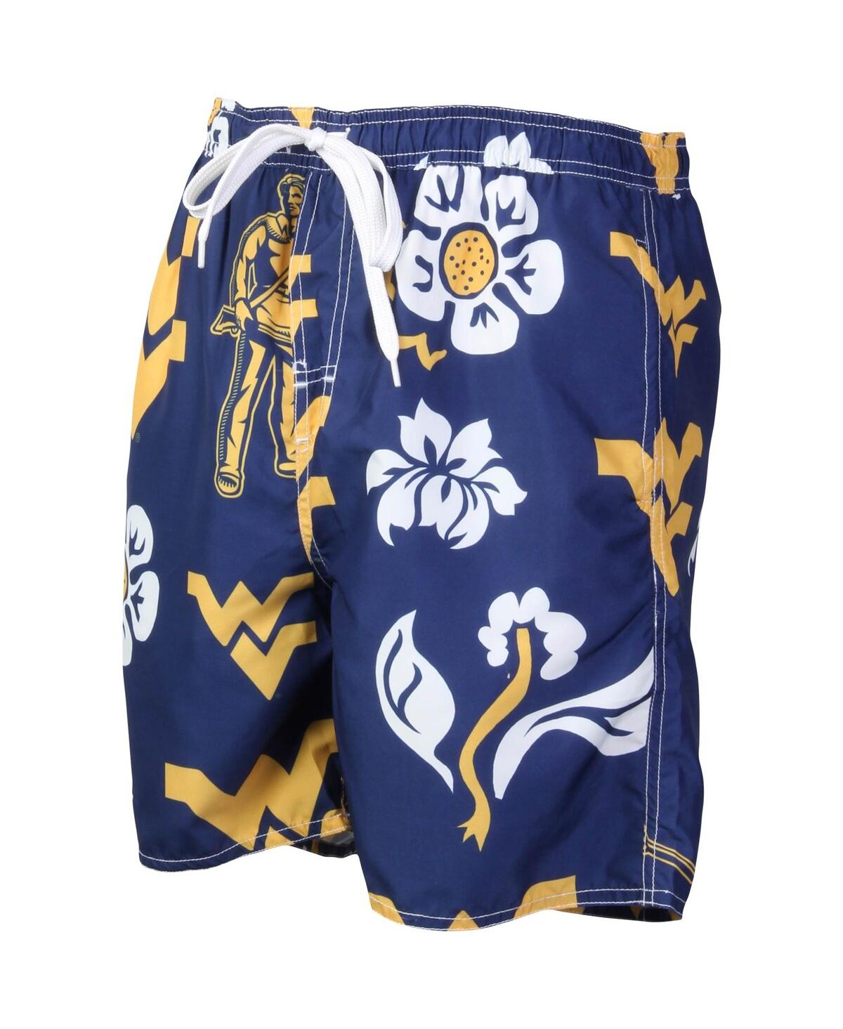 Shop Wes & Willy Men's  Navy West Virginia Mountaineers Floral Volley Logo Swim Trunks