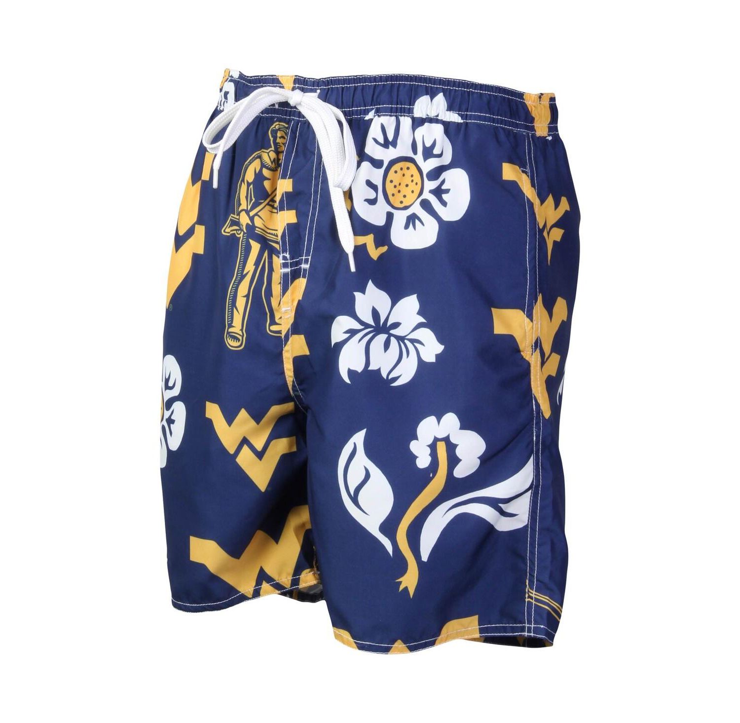 Men's Navy West Virginia Mountaineers Floral Volley Logo Swim Trunks