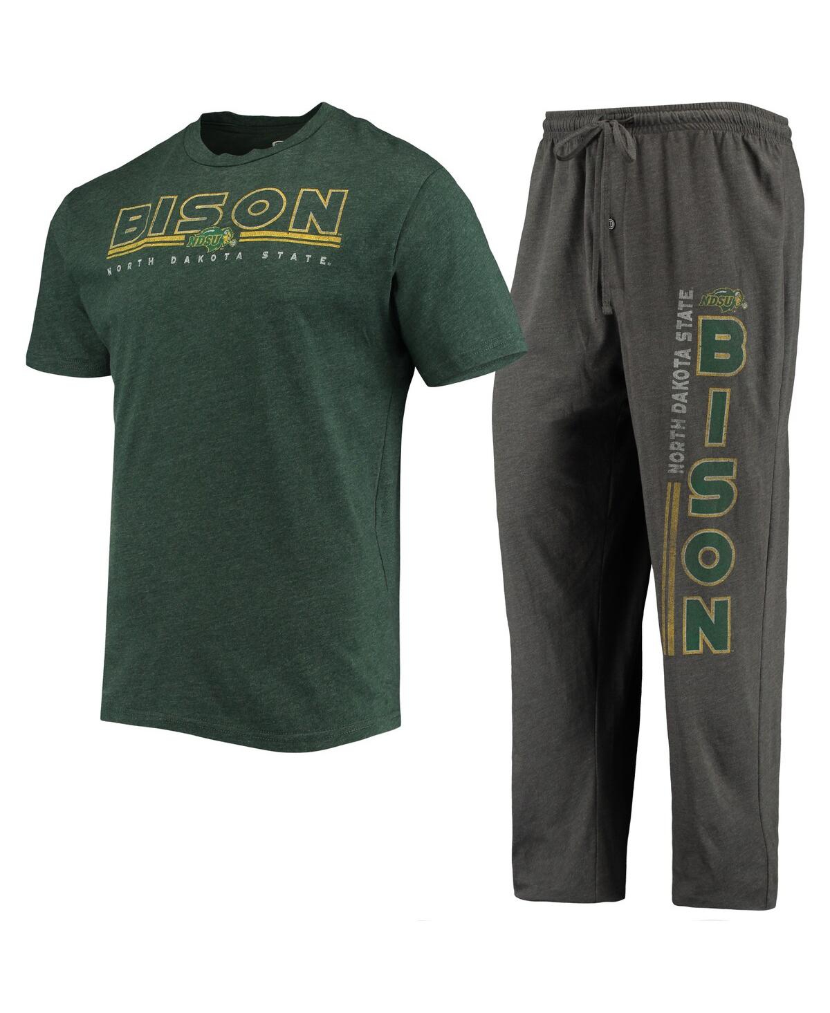 Shop Concepts Sport Men's  Heathered Charcoal, Green Ndsu Bison Meter T-shirt And Pants Sleep Set In Heathered Charcoal,green