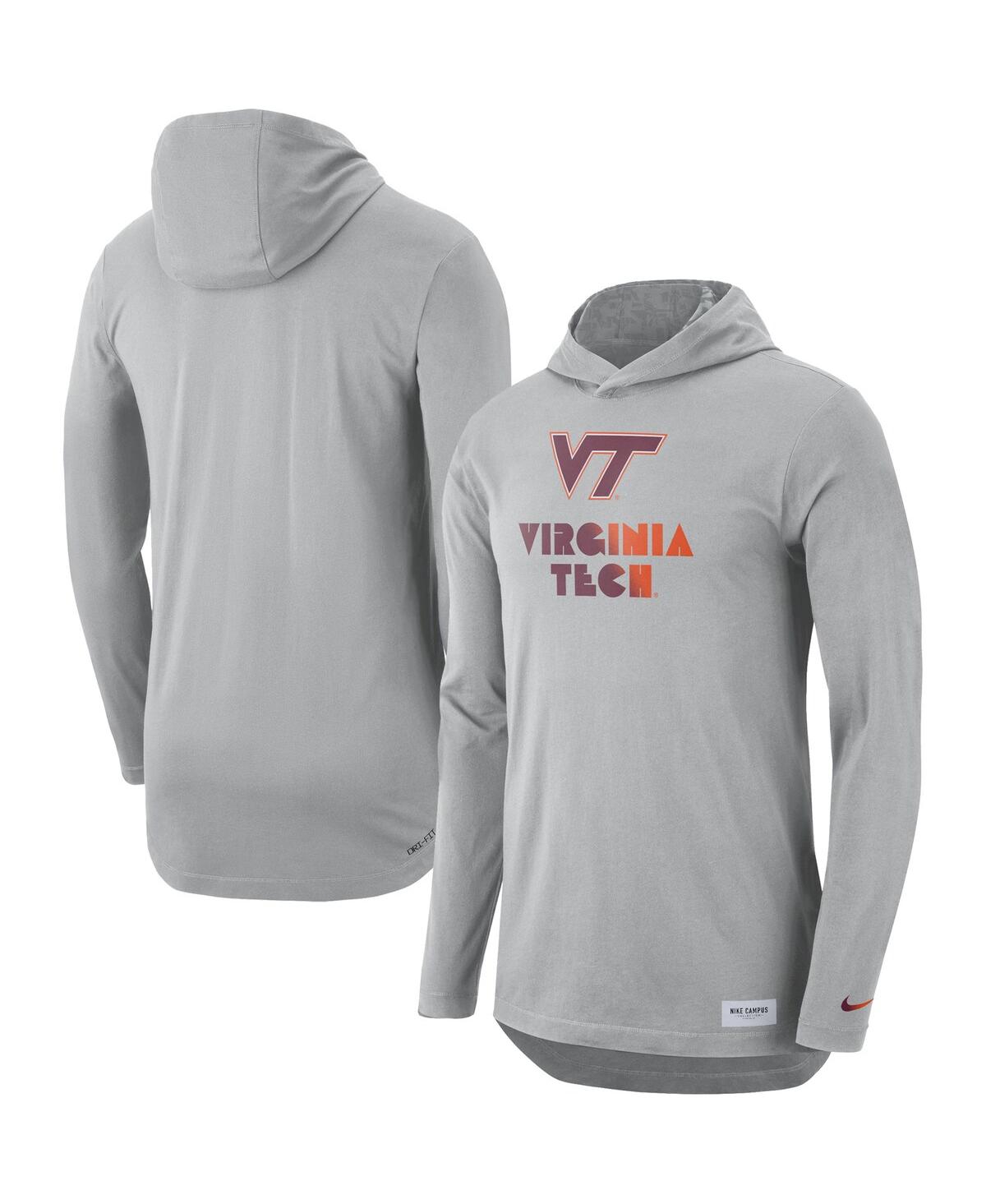 Shop Nike Men's  Gray Virginia Tech Hokies Campus Performance Hoodie Long Sleeve T-shirt
