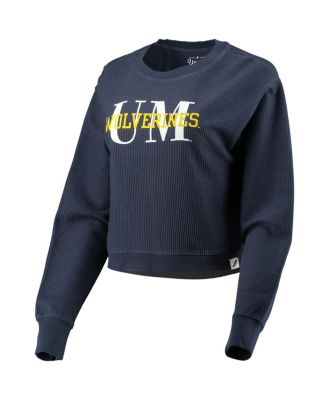 Women's Navy Michigan Wolverines Classic Corded Timber Crop Pullover Sweatshirt
