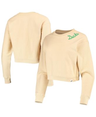Women's Cream Oregon Ducks Corded Timber Cropped Pullover Sweatshirt