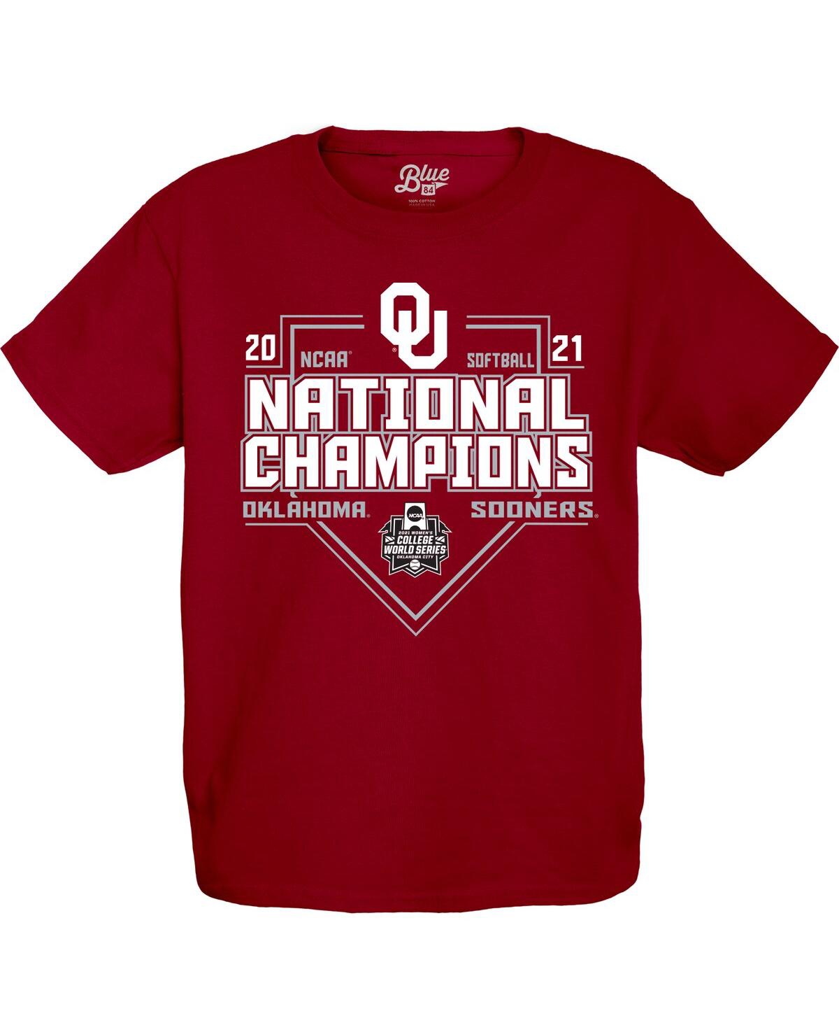 Boys Youth Blue 84Oklahoma Sooners 2021 Ncaa Softball Women's College World Series Champions Schedule T-shirt - Crimson