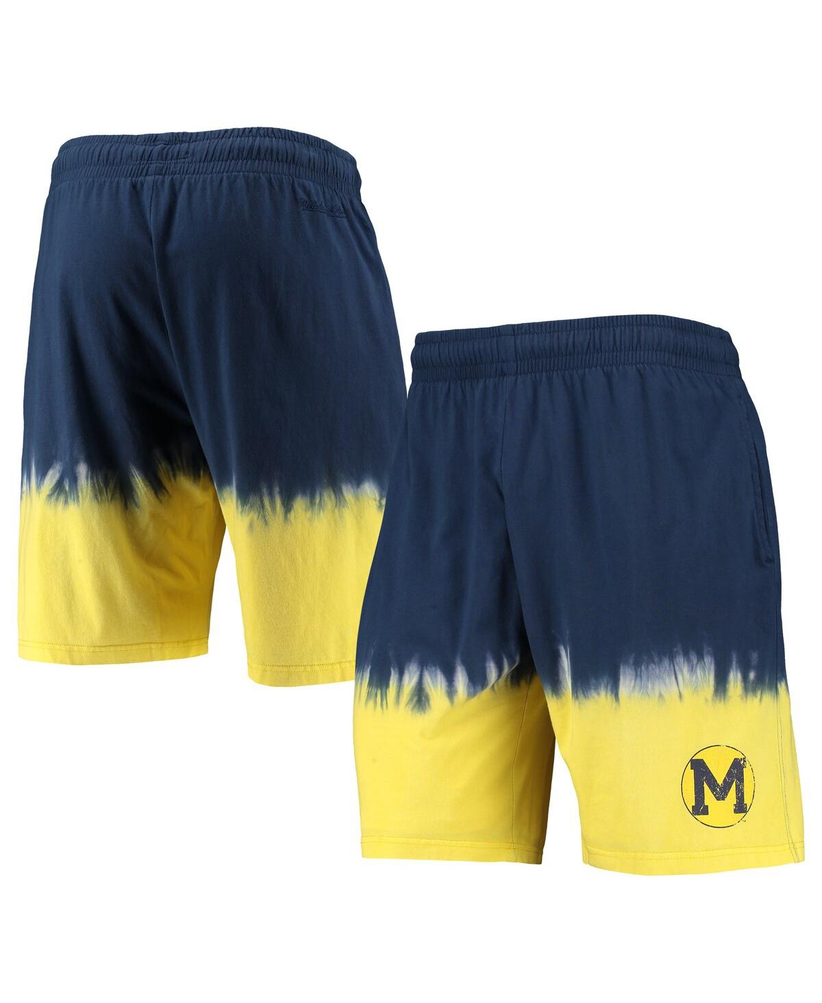 Men's Mitchell & Ness Navy, Gold Michigan Wolverines Tie-Dye Shorts - Navy, Gold