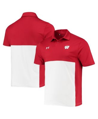 Men's Red, White Wisconsin Badgers 2022 Blocked Coaches Performance Polo Shirt