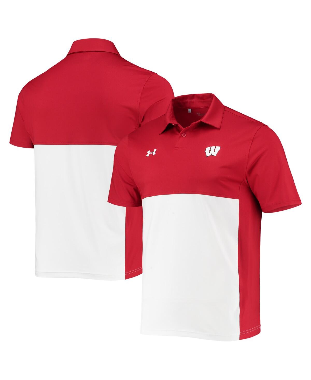 Shop Under Armour Men's  Red, White Wisconsin Badgers 2022 Blocked Coaches Performance Polo Shirt In Red,white