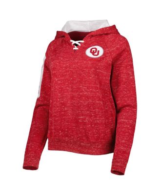 Women's Crimson Oklahoma Sooners The Devil Speckle Lace-Placket Raglan Pullover Hoodie