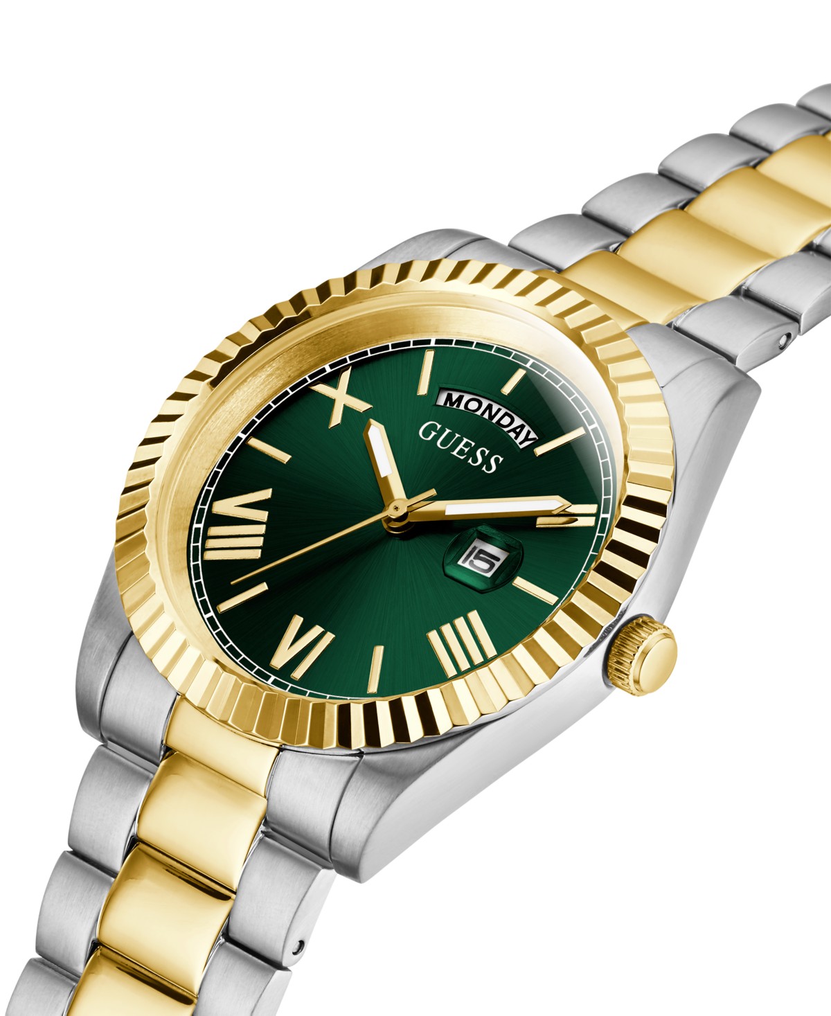 Мужские GUESS Men's Two Tone Stainless Steel Bracelet, Day, Date Watch, 42mm — фото 5