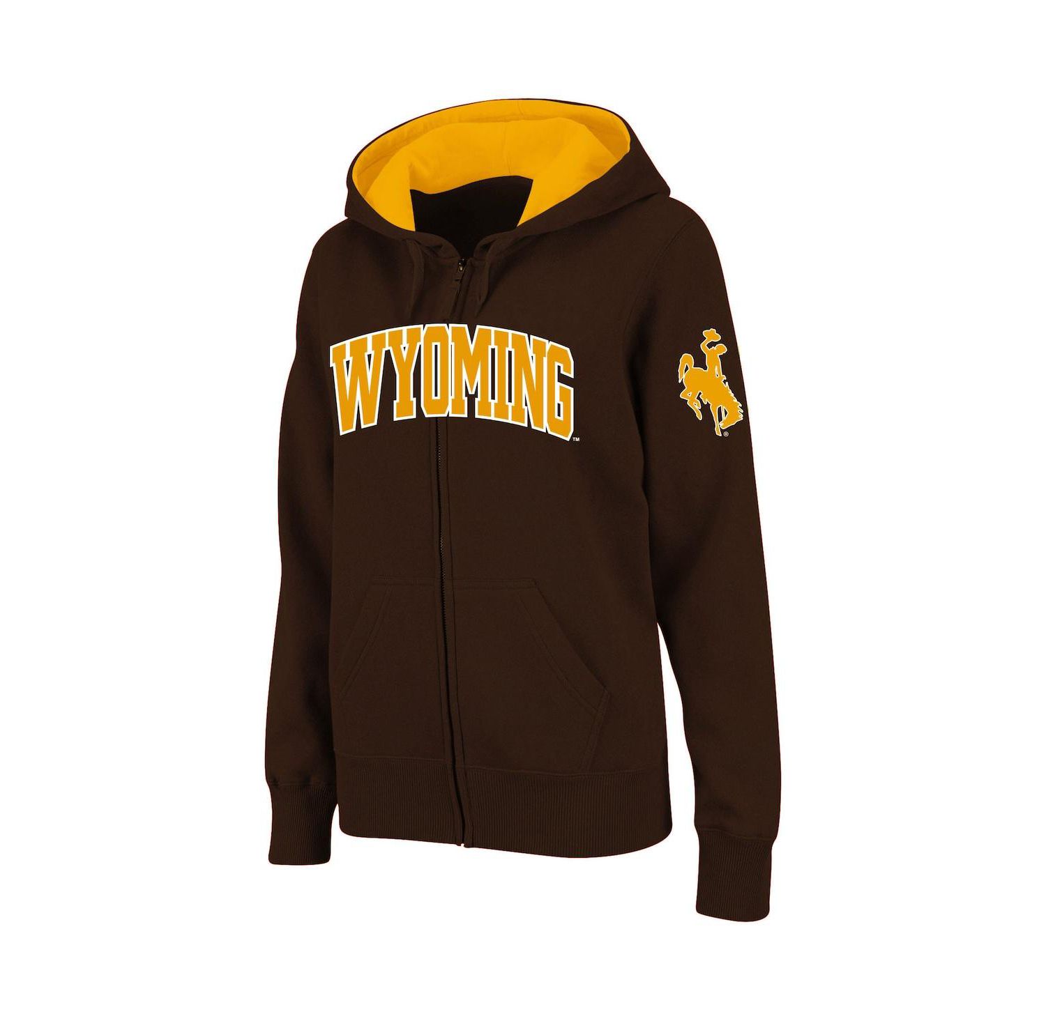 Women's Brown Wyoming Cowboys Arched Name Full-Zip Hoodie