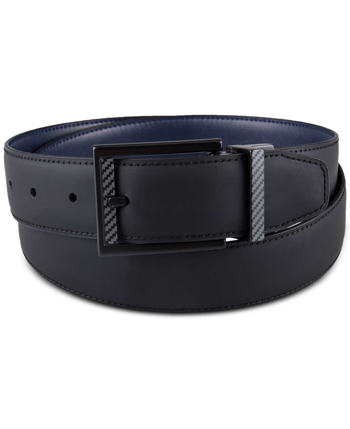 Kenneth Cole Reaction Men's Faux Leather Reversible Stretch Carbon Belt In Black,navy