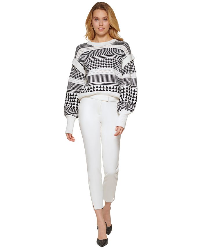 DKNY Women's Patchwork Geo Knit Crewneck Sweater Macy's