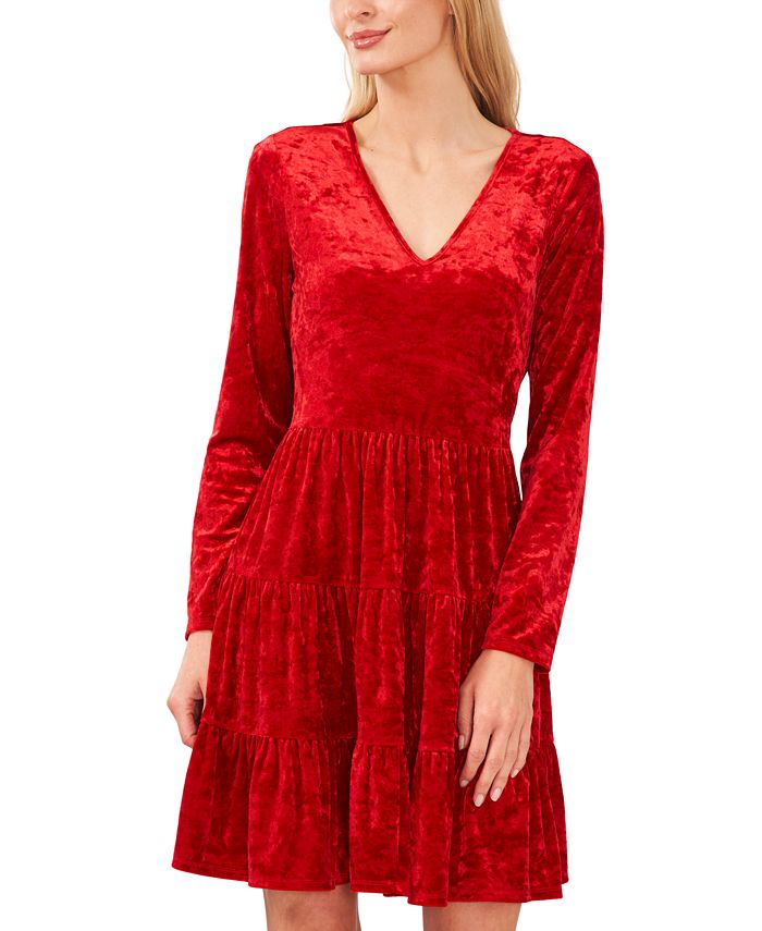 CeCe Women's Crushed Velvet Tiered Dress - Macy's