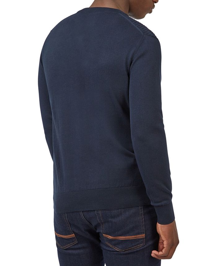 Ben Sherman Men's Textured Pullover Crewneck Embroidered Sweater - Macy's