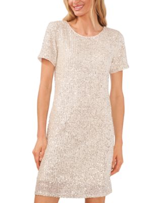 Women's Short Sleeve Scoop Neck Sequin Dress 