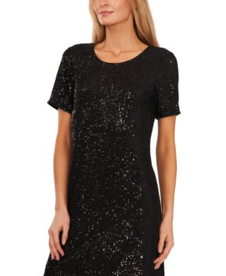 Women's Short Sleeve Scoop Neck Sequin Dress 