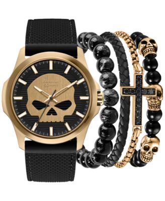 Men's Black Silicone Strap Watch 47mm Gift Set