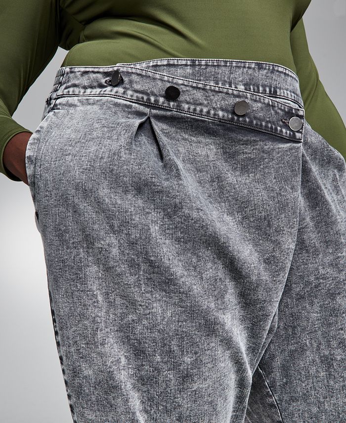 Bar III GooGoo Atkins Trendy Plus Size Cross Front Acid Wash Harem