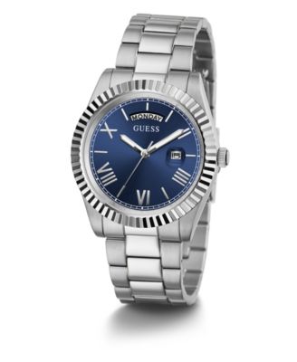 Men's Silver-Tone Stainless Steel Bracelet, Day, Date Watch, 42mm