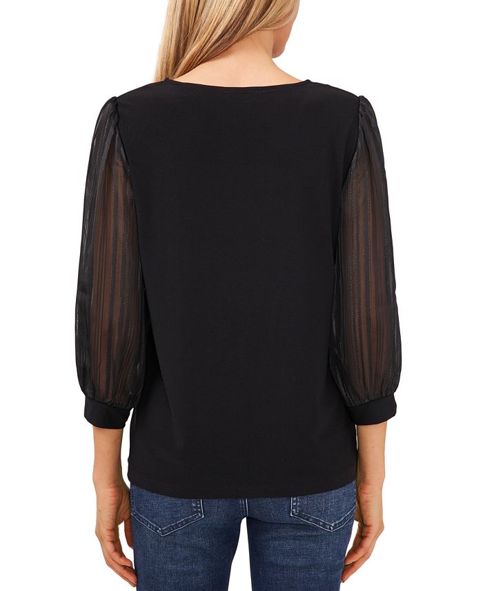 CeCe Women's SatinStripe Sleeve MixedMedia Blouse Macy's