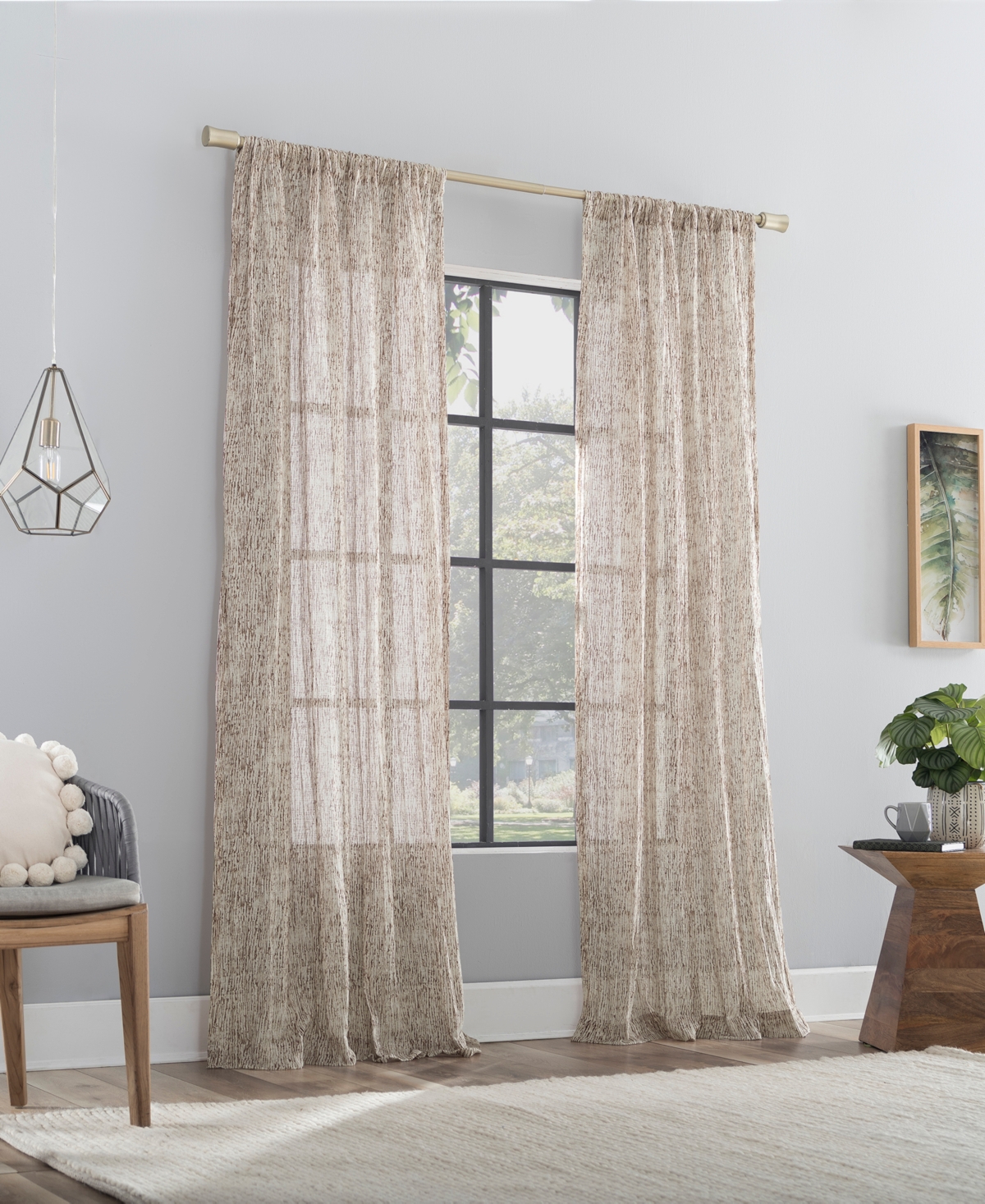 Scott Living Tulin Watercolor Print Sheer Rod Pocket Curtain Panel, 50