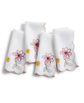 Elrene - Sunflower and Daisies Cutwork Napkins, Set of 4