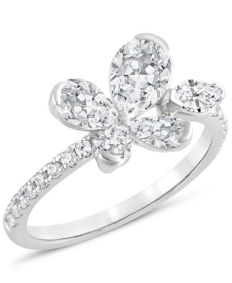 Badgley Mischka - Lab Grown Diamond Pear, Marquise & Round Flower Ring (2 ct. t.w.) in 14k White Gold