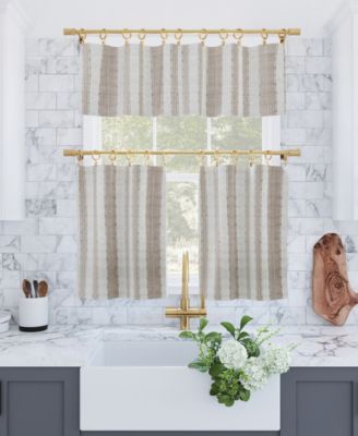 Slub Texture Stripe Cotton Cafe Curtain Pair