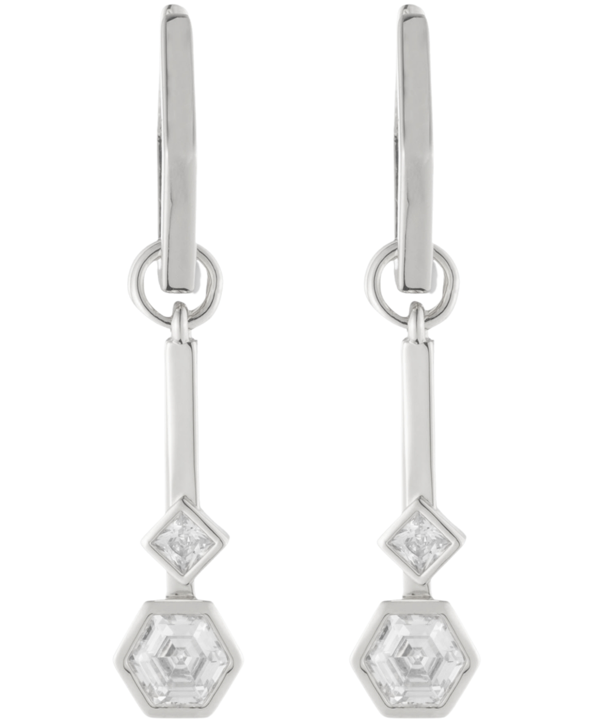 Bonheur Jewelry Kieran Small Hoop Drop Earrings In Rhodium Plated Brass