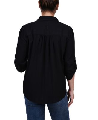 Women's 3/4 Roll Tab Sleeve Cotton Blouse