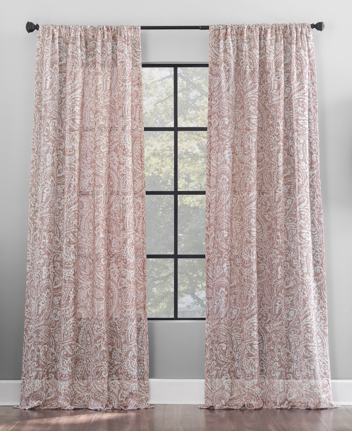 Archaeo Paisley Waffle Weave Curtain, 50" X 96" In Rose Quartz