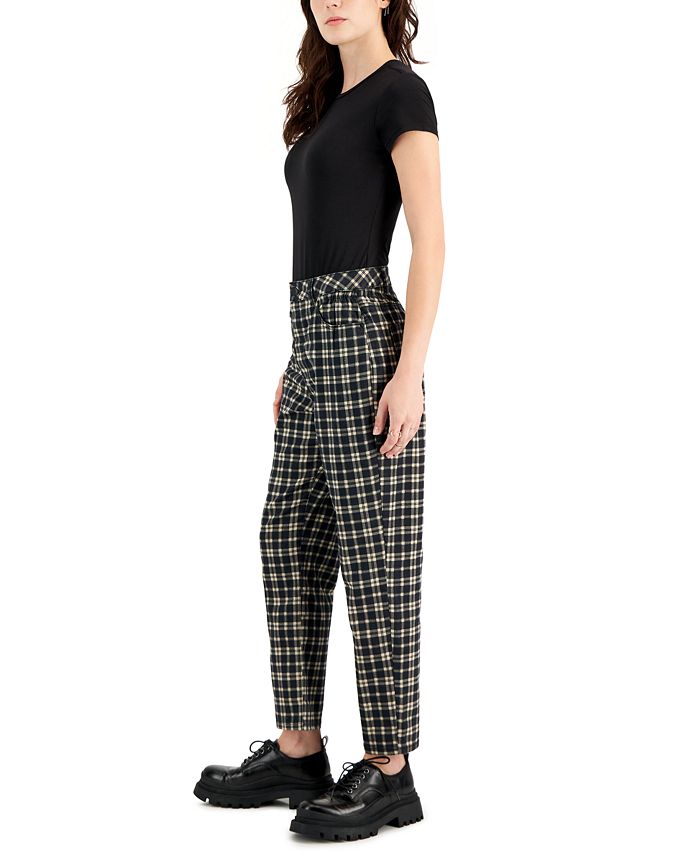 Vanilla Star Women's Plaid CinchedWaist Mom Jeans Macy's