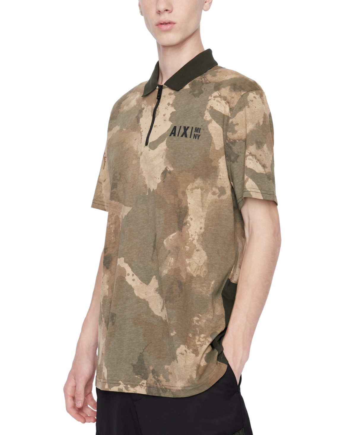 AX Armani Exchange Men's Camo Colorblocked 1/4-Zip Polo Shirt | Smart Closet