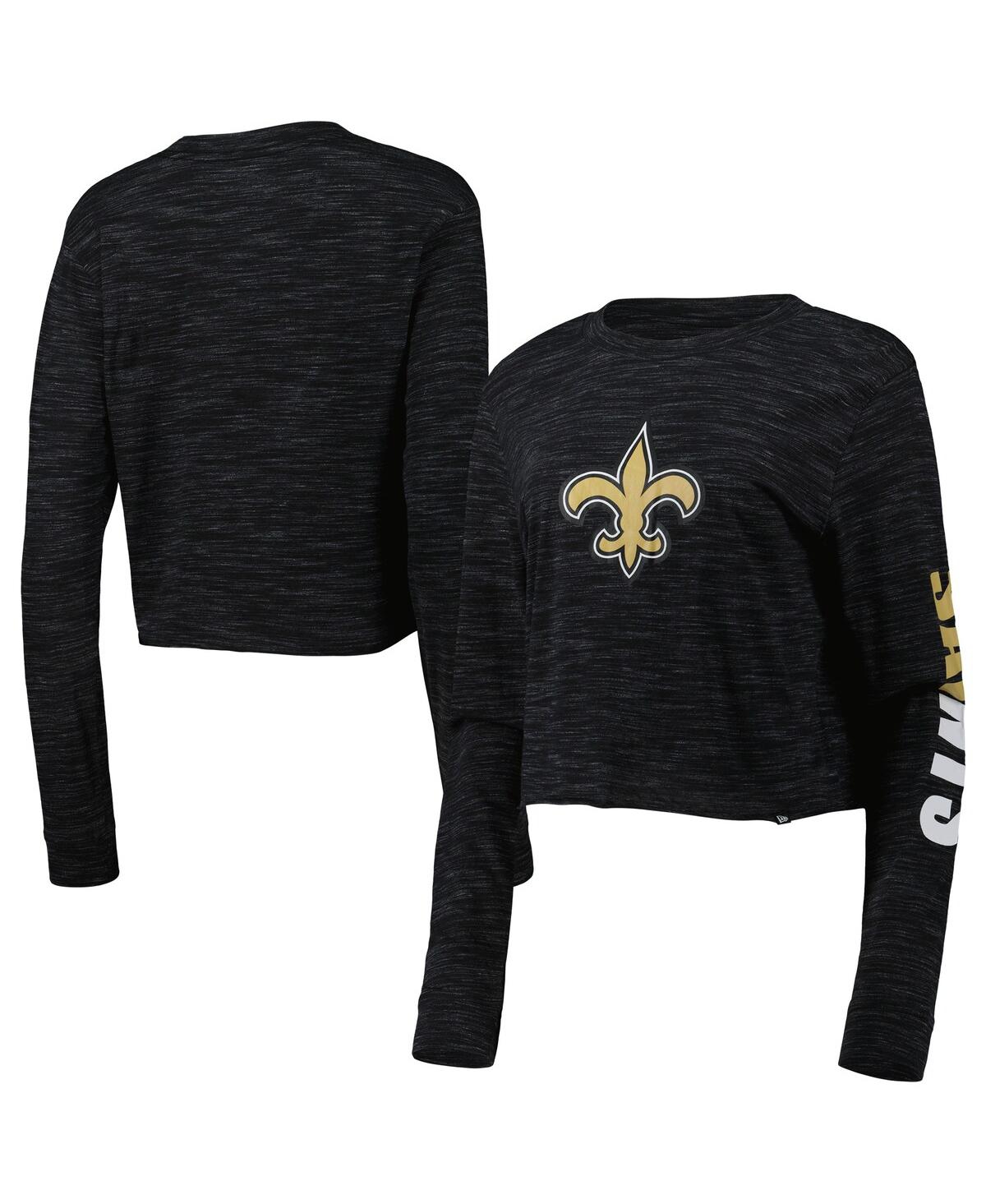 NEW ERA WOMEN'S NEW ERA BLACK NEW ORLEANS SAINTS CROP LONG SLEEVE T-SHIRT 