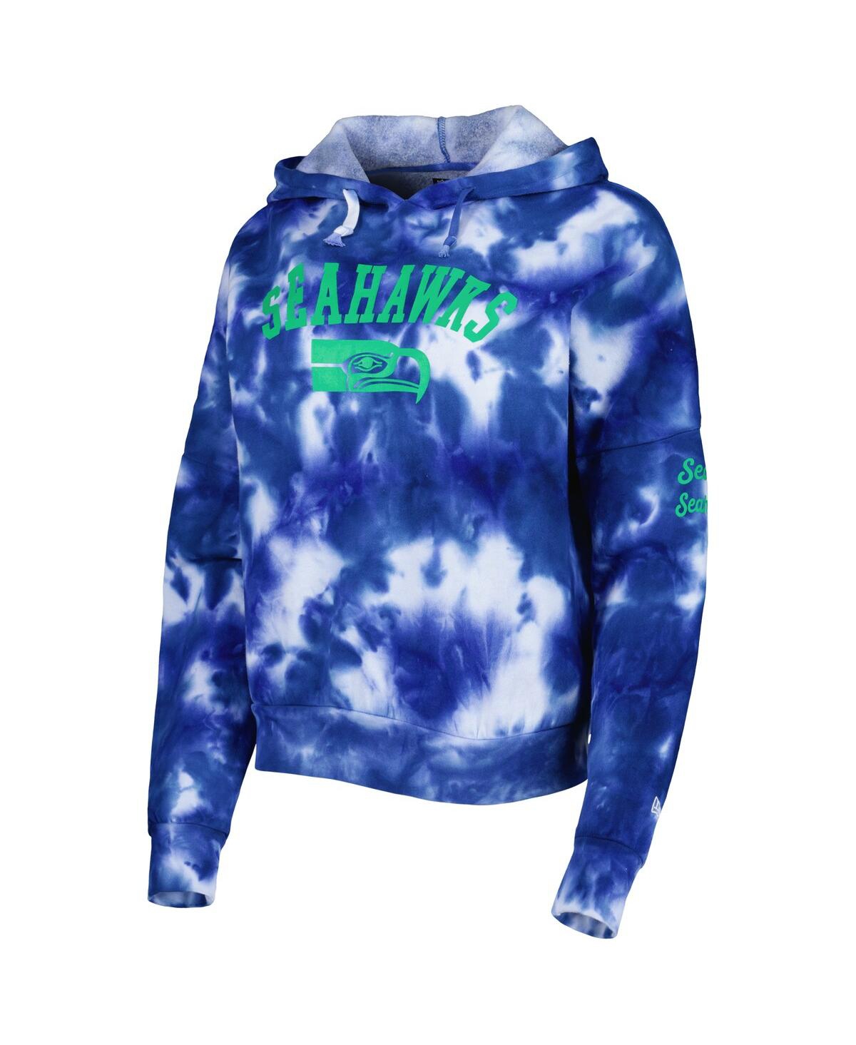 Shop New Era Women's  Royal Seattle Seahawks Cloud Dye Fleece Pullover Hoodie