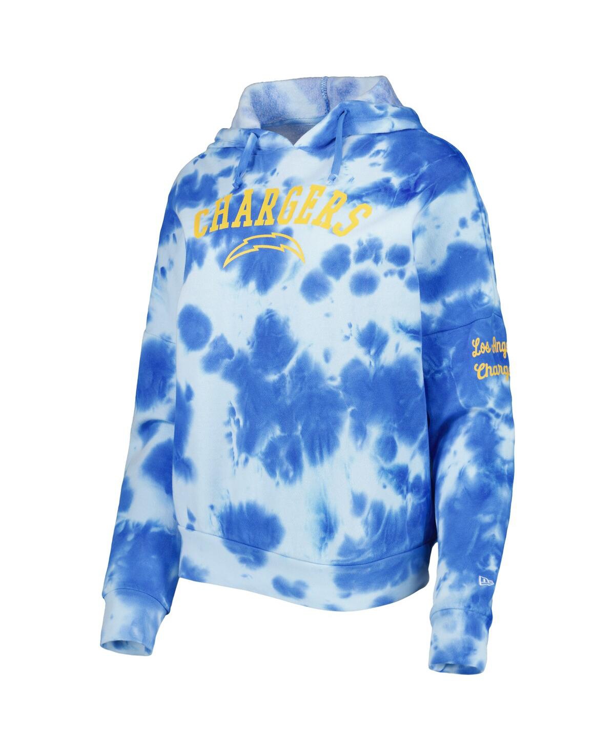 NEW ERA WOMEN'S NEW ERA POWDER BLUE LOS ANGELES CHARGERS CLOUD DYE FLEECE PULLOVER HOODIE 