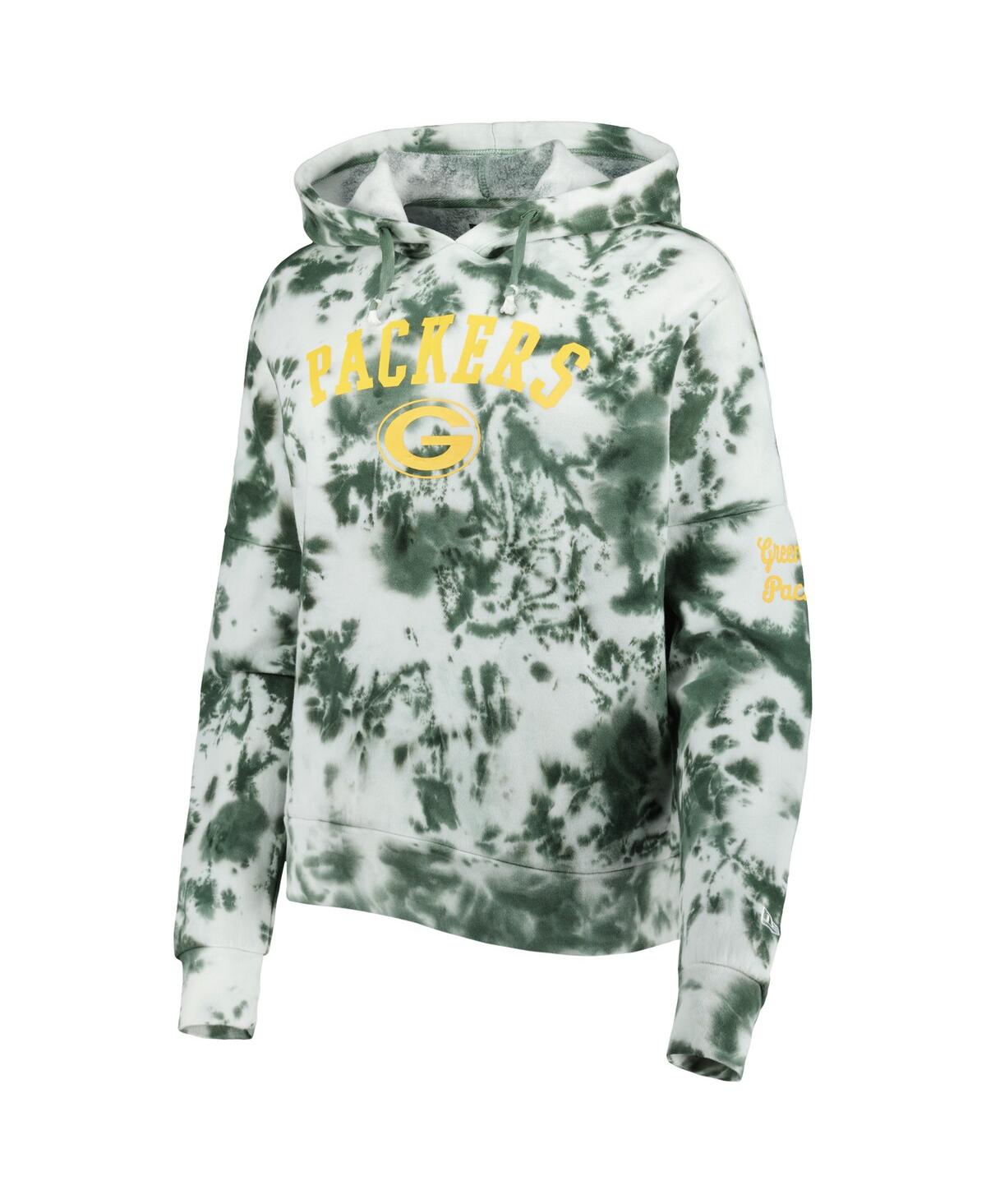 Shop New Era Women's  Green Green Bay Packers Cloud Dye Fleece Pullover Hoodie