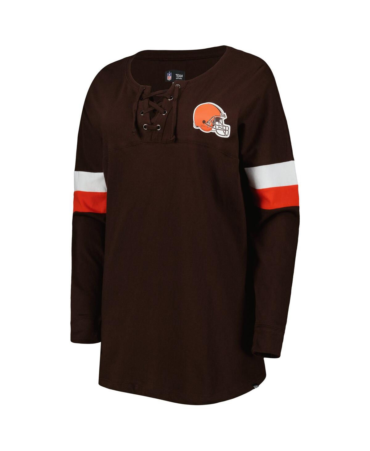 NEW ERA WOMEN'S NEW ERA BROWN CLEVELAND BROWNS ATHLETIC VARSITY LACE-UP LONG SLEEVE T-SHIRT 