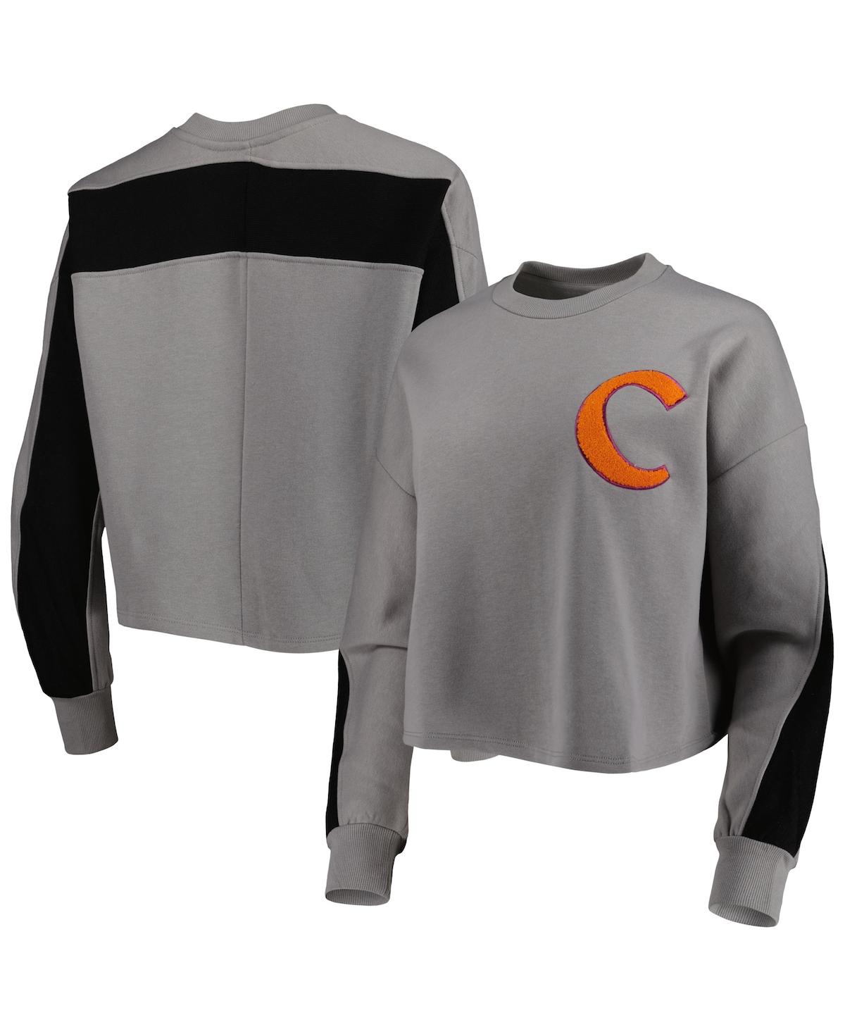 Shop Gameday Couture Women's  Gray Clemson Tigers Back To Reality Colorblock Pullover Sweatshirt