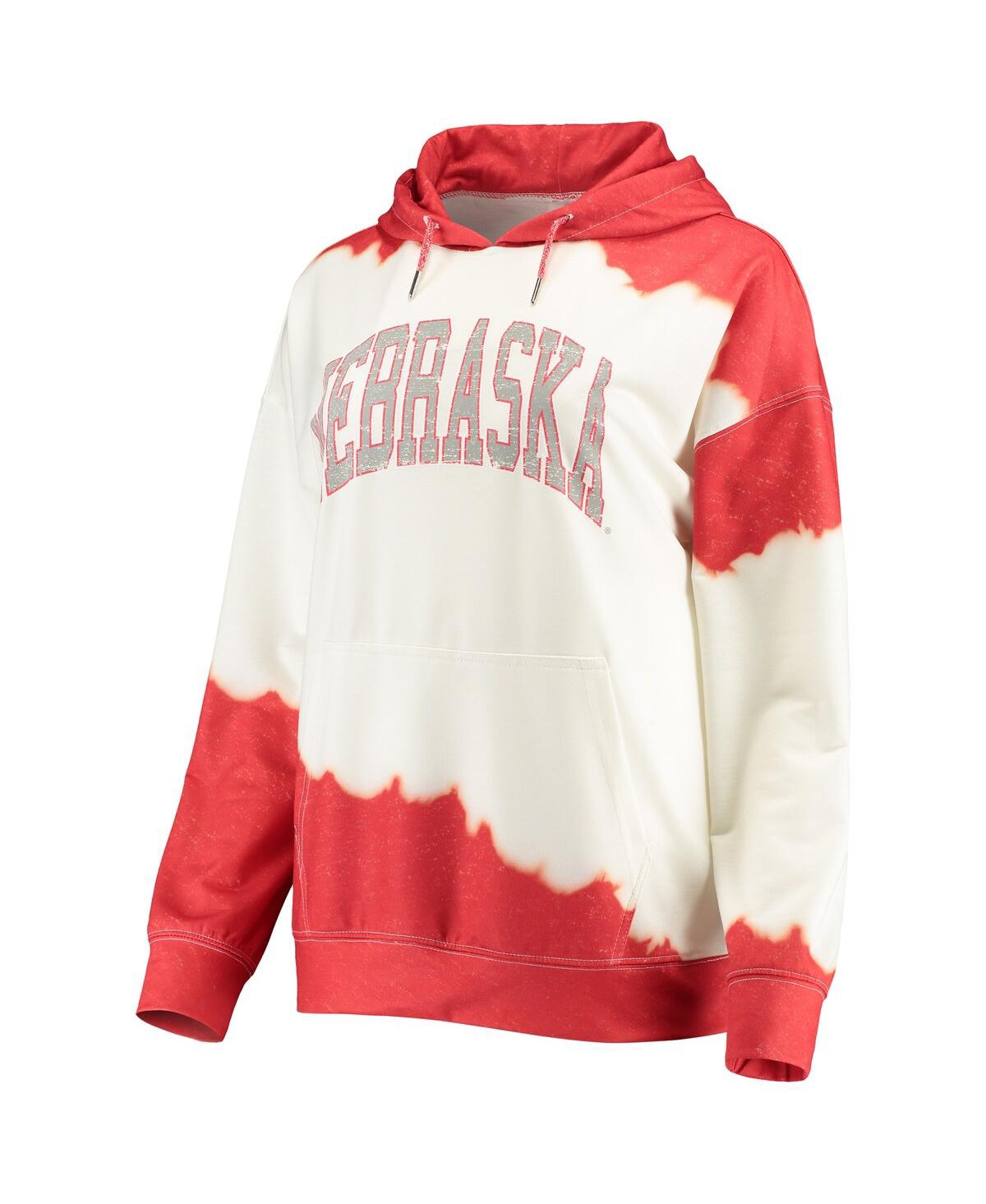GAMEDAY COUTURE WOMEN'S GAMEDAY COUTURE WHITE, SCARLET NEBRASKA HUSKERS FOR THE FUN DOUBLE DIP-DYED PULLOVER HOODIE 