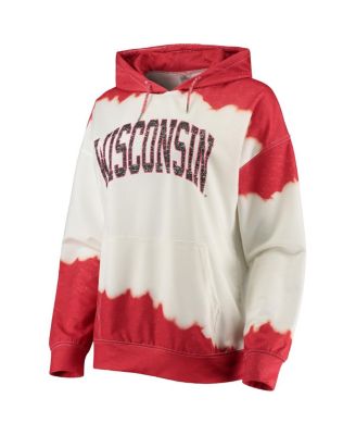 Women's White, Red Wisconsin Badgers For the Fun Double Dip-Dyed Pullover Hoodie