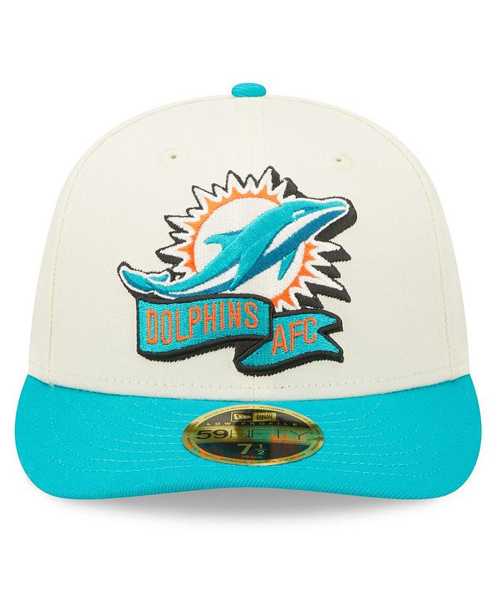 New Era Men's Cream, Miami Dolphins 2022 Sideline Low Profile 59FIFTY