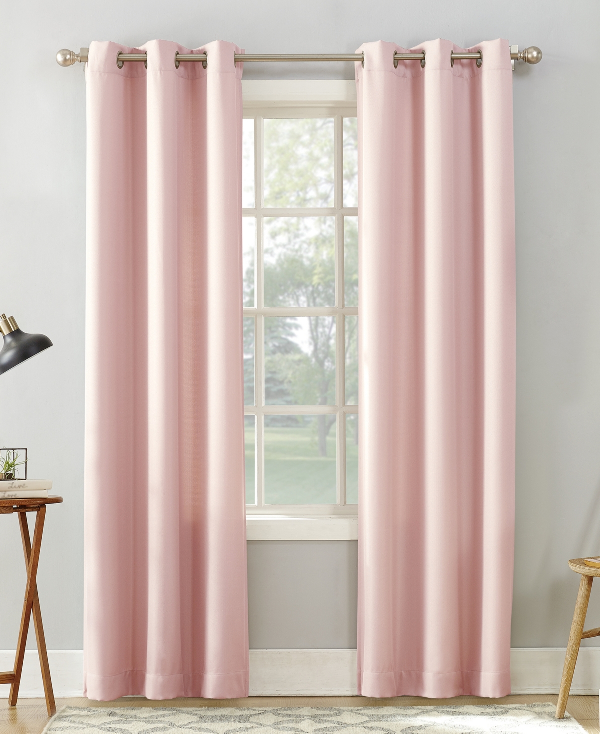 No. 918 Valerie Casual Textured Semi-sheer Grommet Curtain Panel, 40" X 63" In Blush