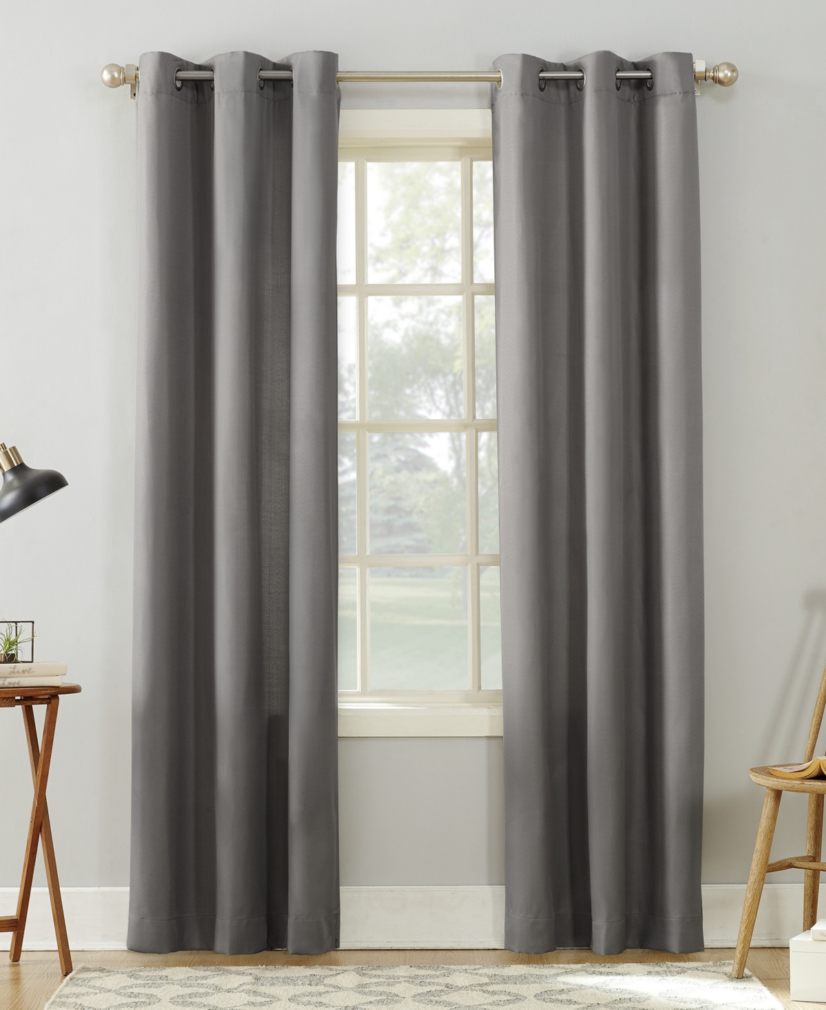 No. 918 Valerie Casual Textured Semi-sheer Grommet Curtain Panel, 40" X 63" In Gray