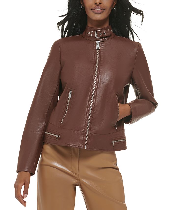 Macys Women Clothing Jackets Leather Jackets Faux-Leather Moto Racer Jacket 