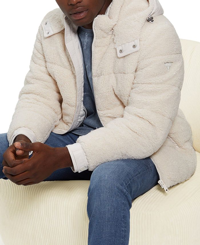 GUESS Men's Quilted Fleece Puffer Jacket with Removable Hood Macy's