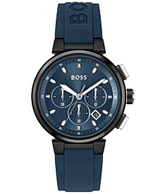 Men's One Blue Silicone Strap Watch, 44mm