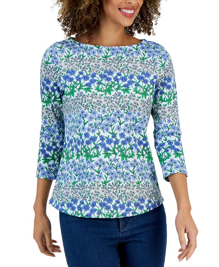 Charter Club Petite Orderly Floral Boat-Neck Top, Created for Macy's ...