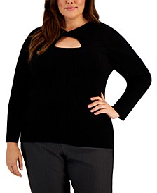 Plus Size Ribbed Front-Cutout Twist-Neck Sweater