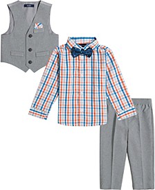 Little Boys Heather Poplin Vest, Shirt and Pants, 4 Piece Set