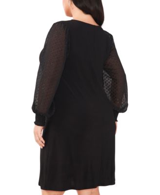 Plus Size Round-Neck Illusion-Sleeve Shift Dress